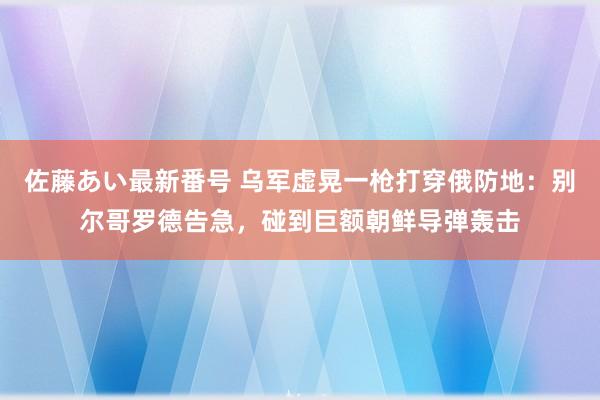 佐藤あい最新番号 乌军虚晃一枪打穿俄防地：别尔哥罗德告急，碰到巨额朝鲜导弹轰击